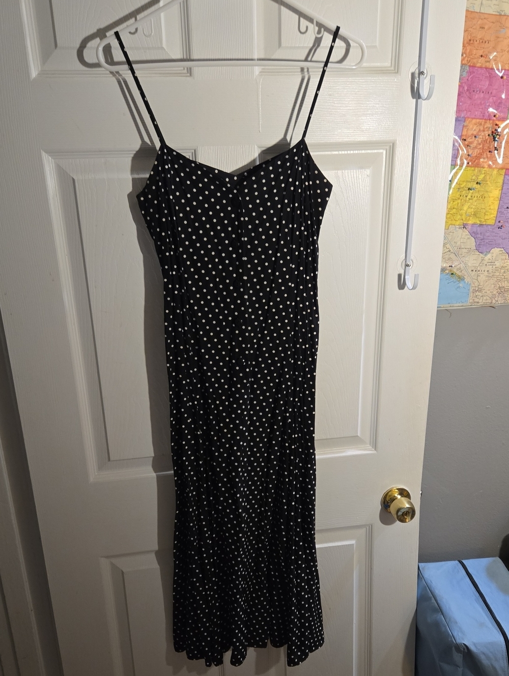 City Triangles Black and White Polka Dot Maxi Slip Dress Cut Out Back